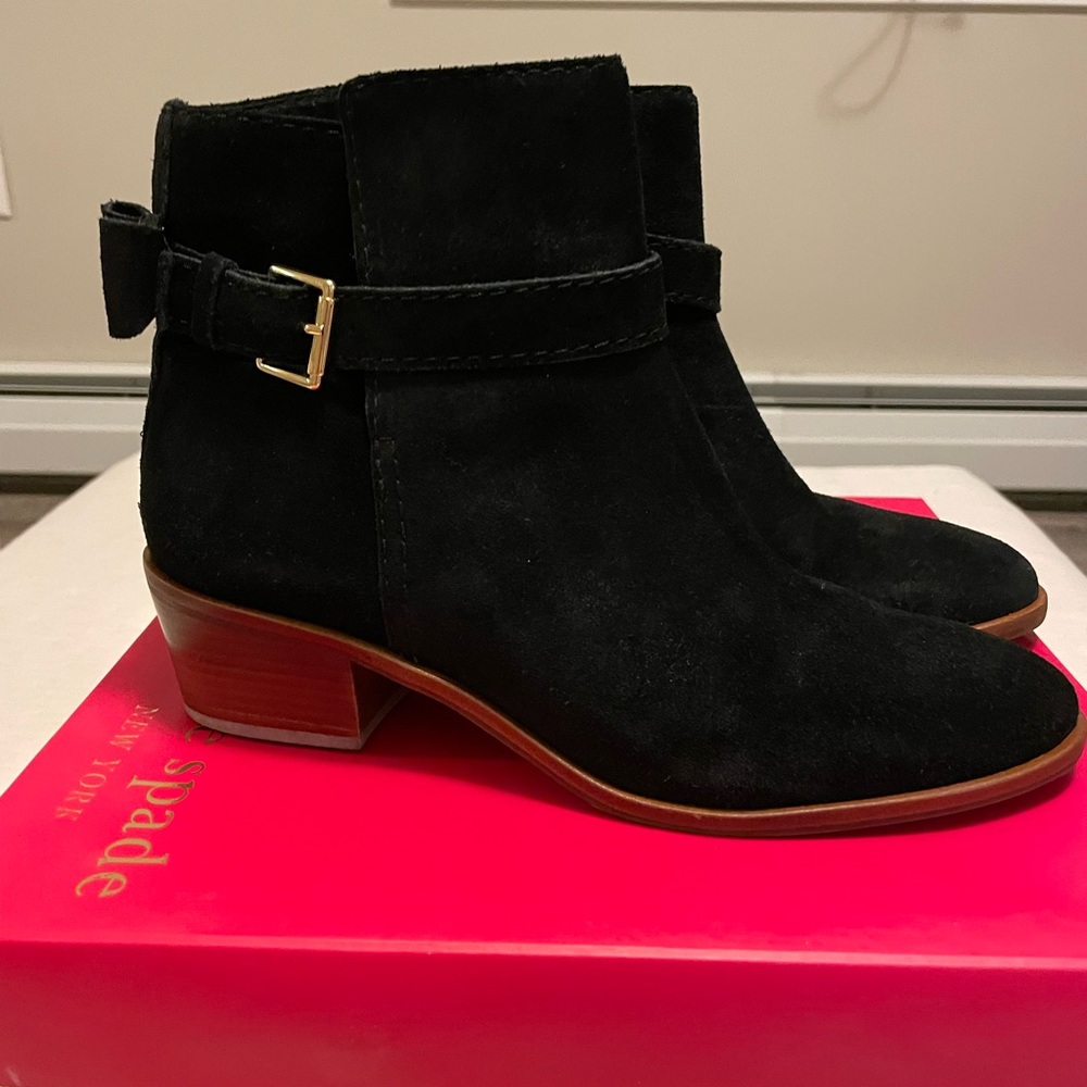 Kate Spade Black Ankle Booties with Gold Buckle